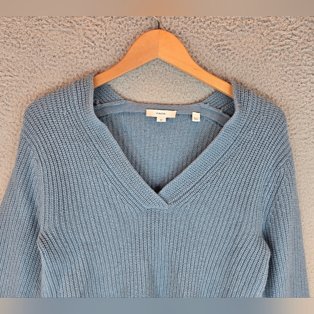 Vince Womens Sweater Sz S Wool-Cashmere Blend Soft Cozy Pull Shaker Stitch Blue - Picture 3 of 11